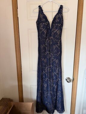 Dave & Johnny Navy Blue Lace Gown
